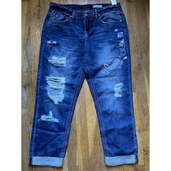 DARK BLUE, RIPPED AEROPASTALE "BOYFRIEND" JEANS-BNWT (SIZE 8) - Picture 1 of 4